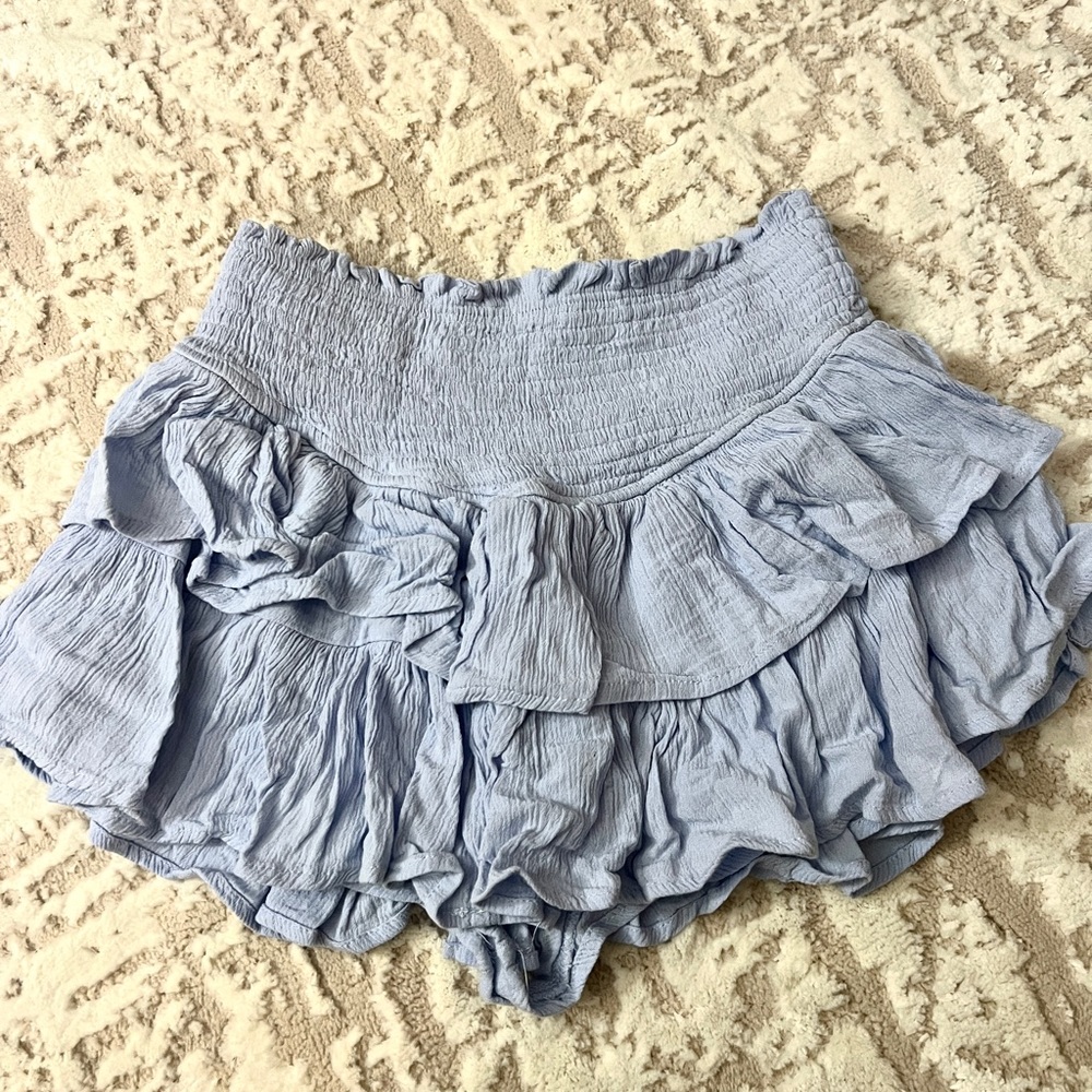 blue ruffled skirt